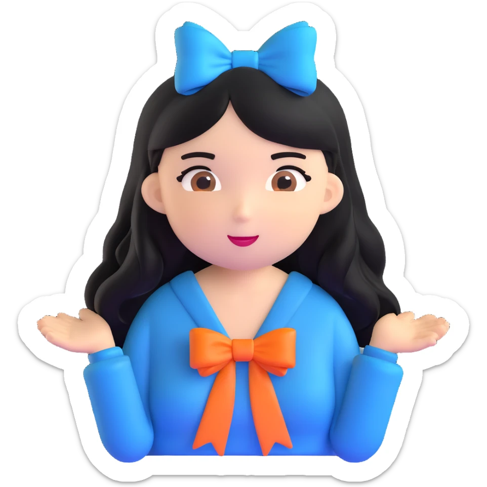 woman with a blue bow on her head and long black hair sticker