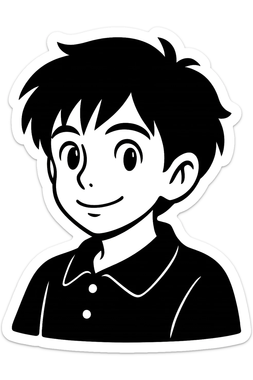 Adjust the aspect ratio to be taller than wide, keep the image in pure black and white, resembling a letter stamp style, in a studio Ghibli style illustration with a transparent background. sticker