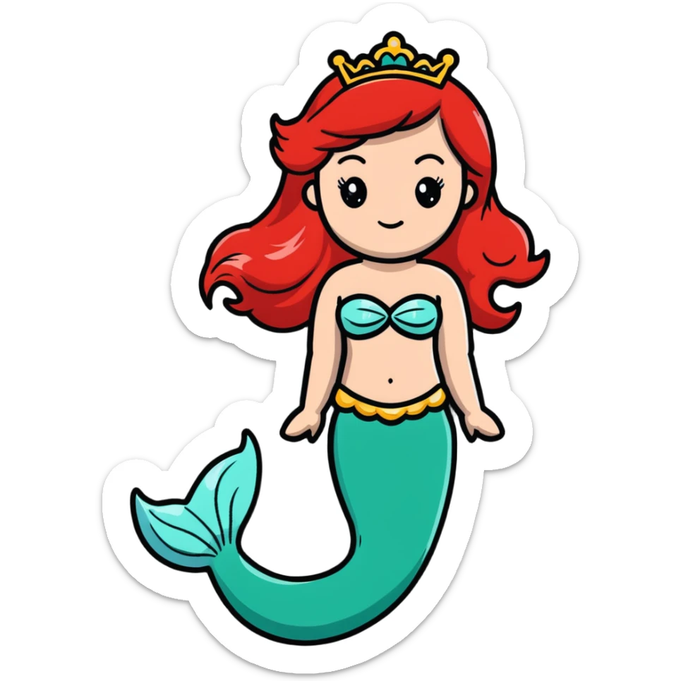 Ariel mermaid princess with red hair and green tail sticker