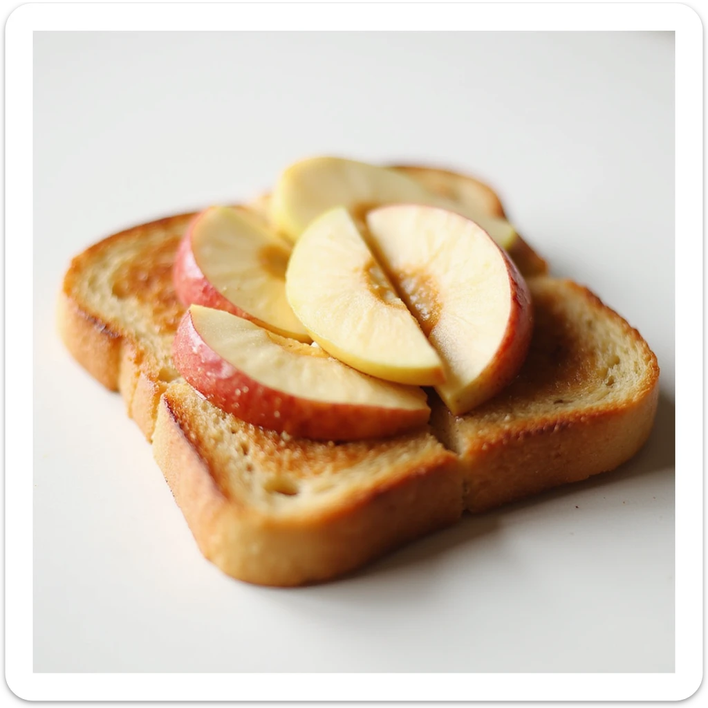 a slice of toast with apple slices on top, realistic style sticker