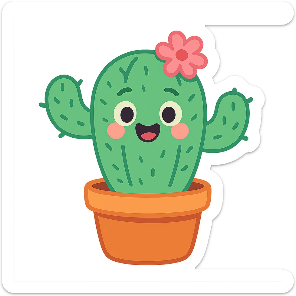 happy cactus in a pot sticker