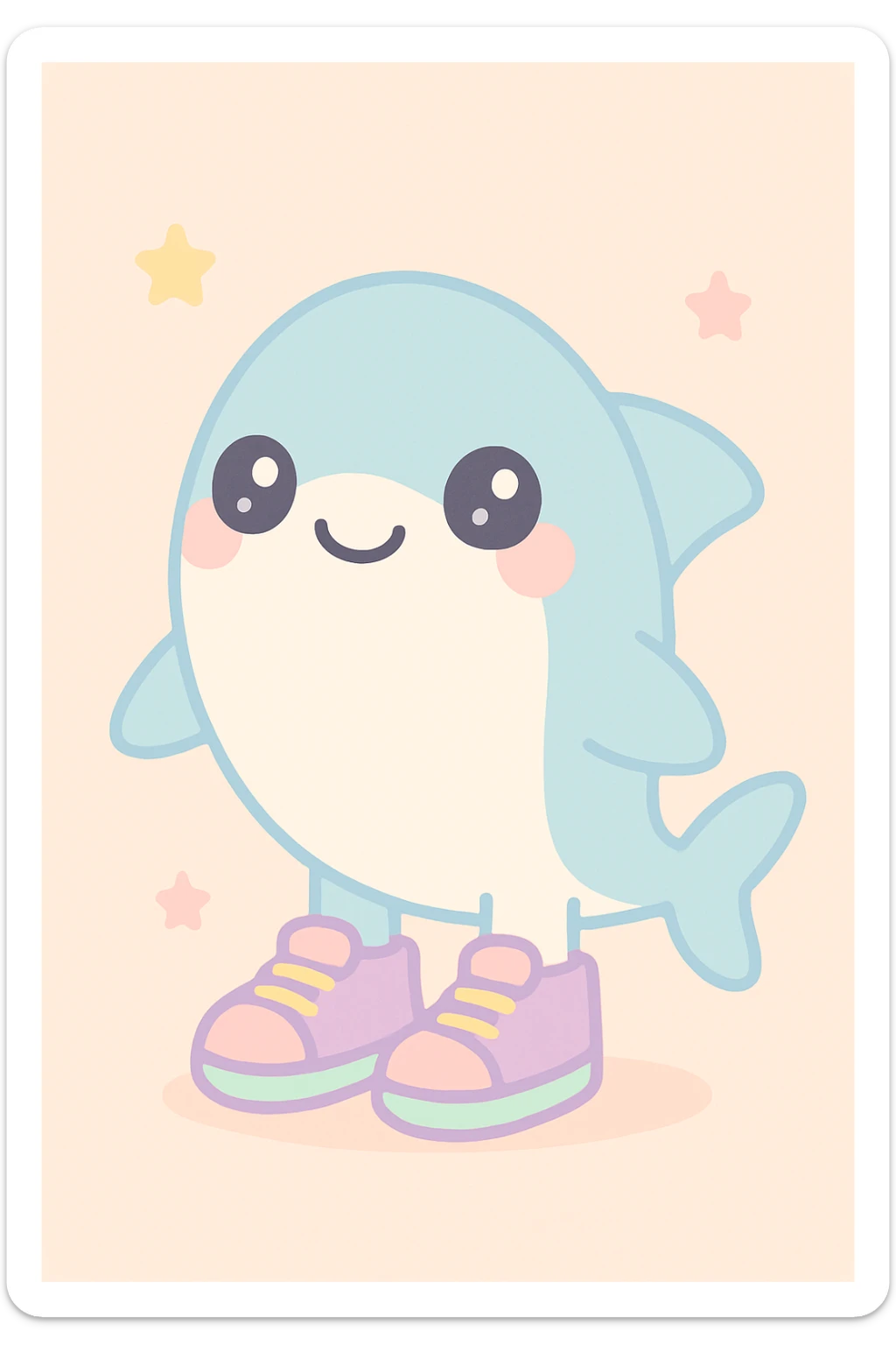 a detailed and cheerful illustration of a shark wearing shoes, bright and joyful colors sticker