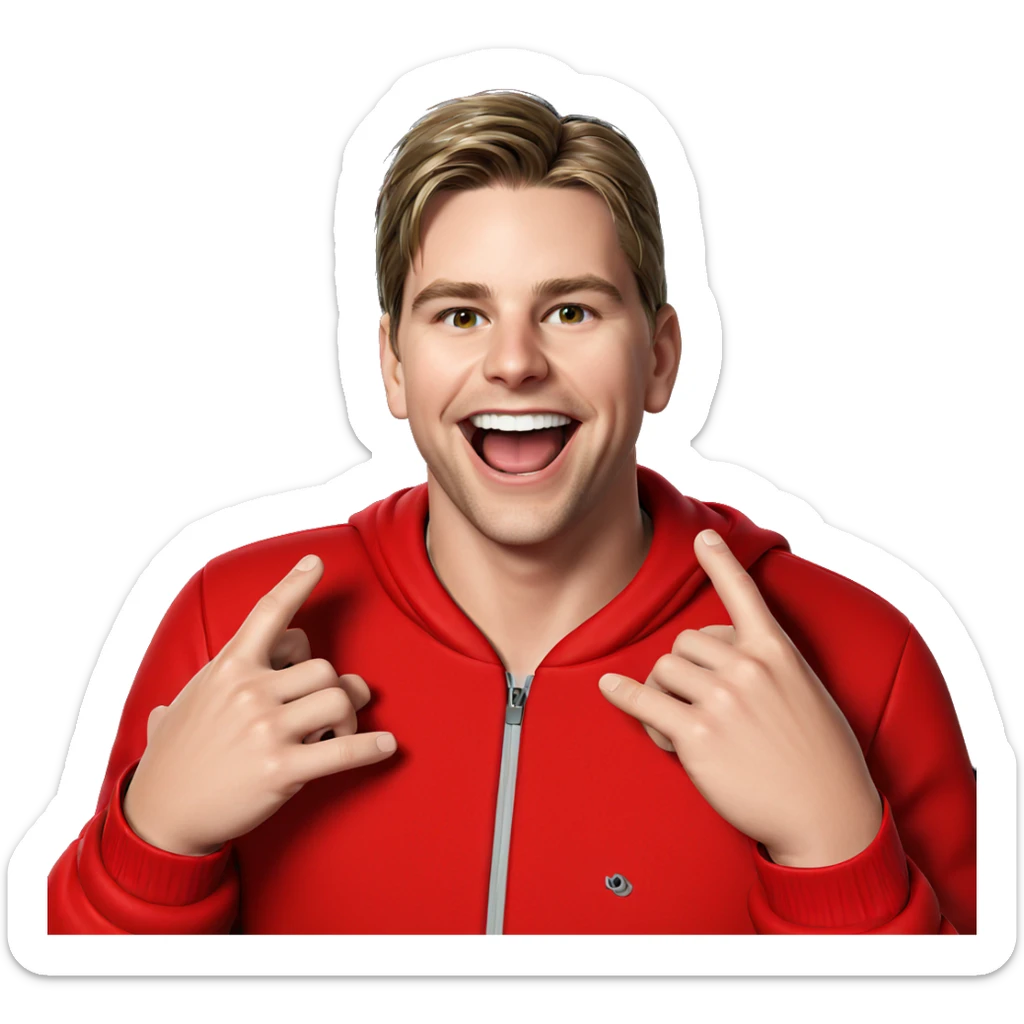 boy in red jacket smile sticker