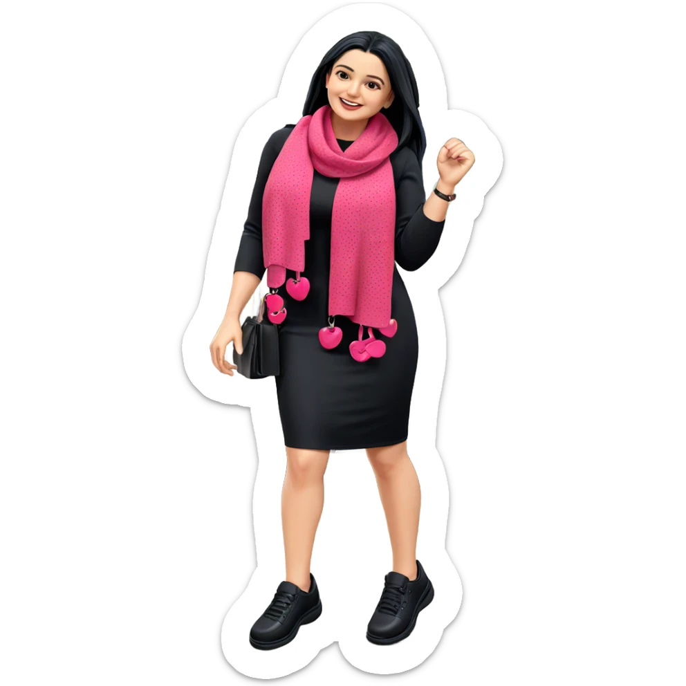 smiling girl in black dress sticker