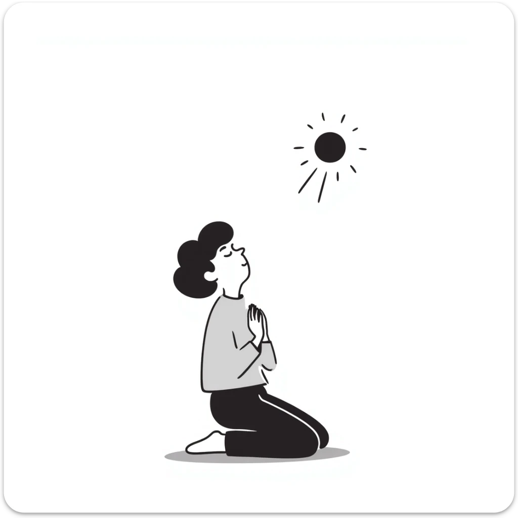 Person kneeling in prayer, talking to God, spiritual moment sticker