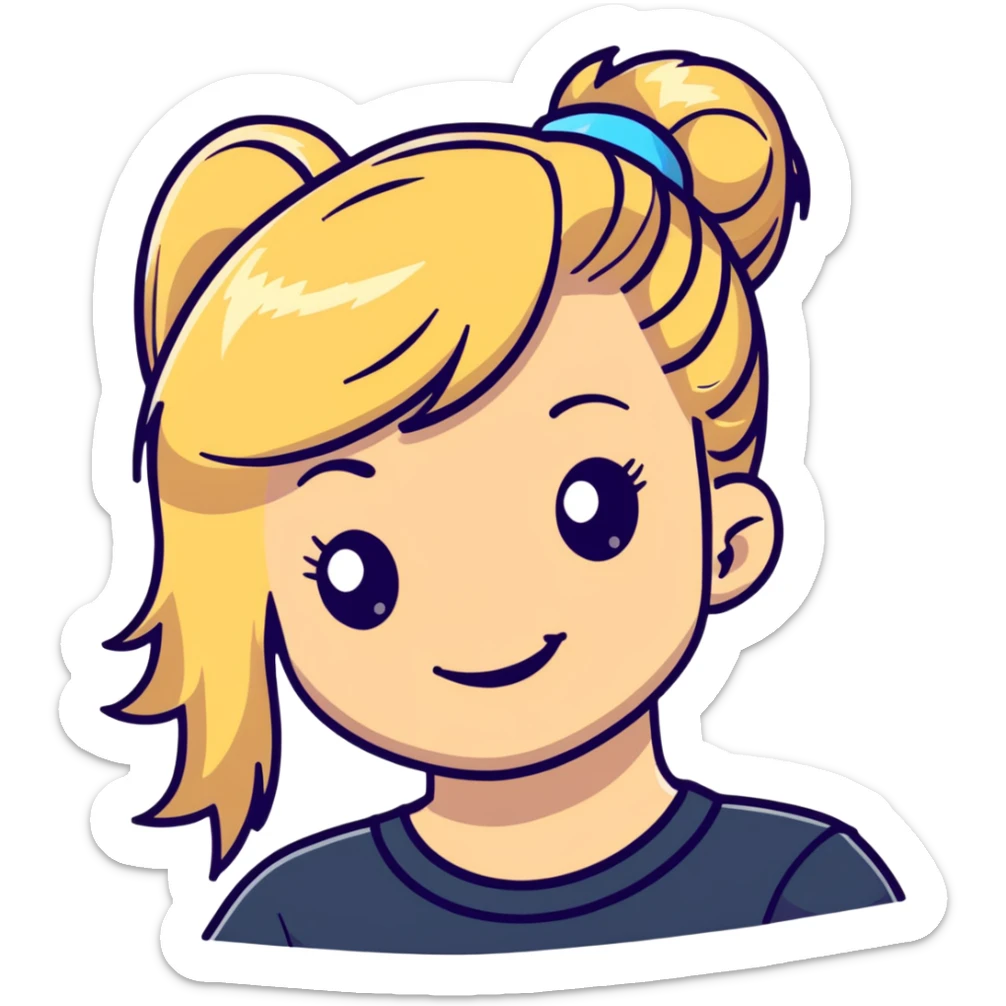 blonde girl with high pony hair, she is making a wink sticker