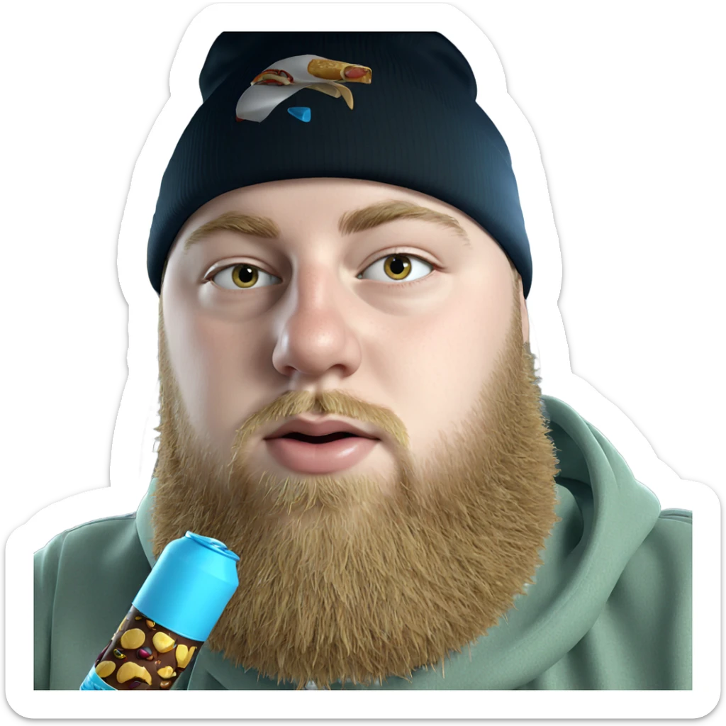 boy with hat and food sticker