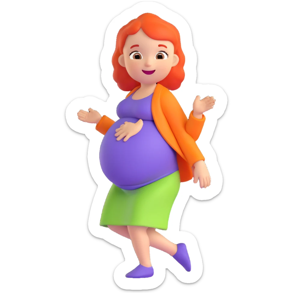pregnant child, expressive, vibrant, emoji-like, bright colors, joyful expression sticker