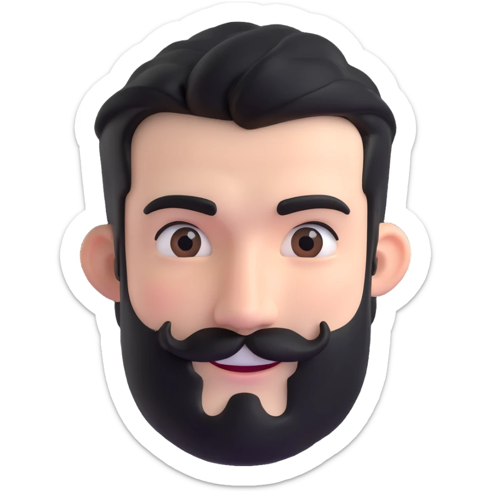 male face with black hair, stubbly beard, white skin, winking sticker