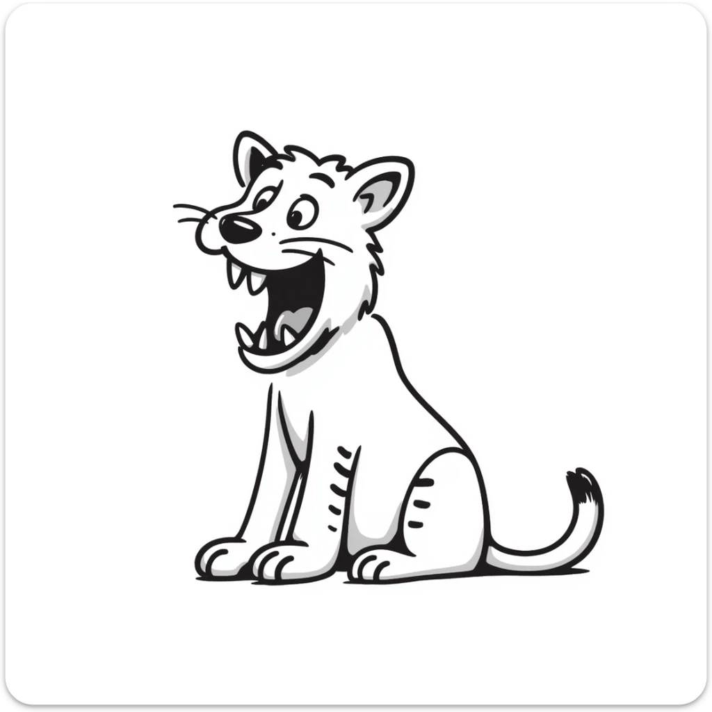 sketch of a saber-toothed cat with ridiculously long canine teeth, dramatic oversized fangs sticker
