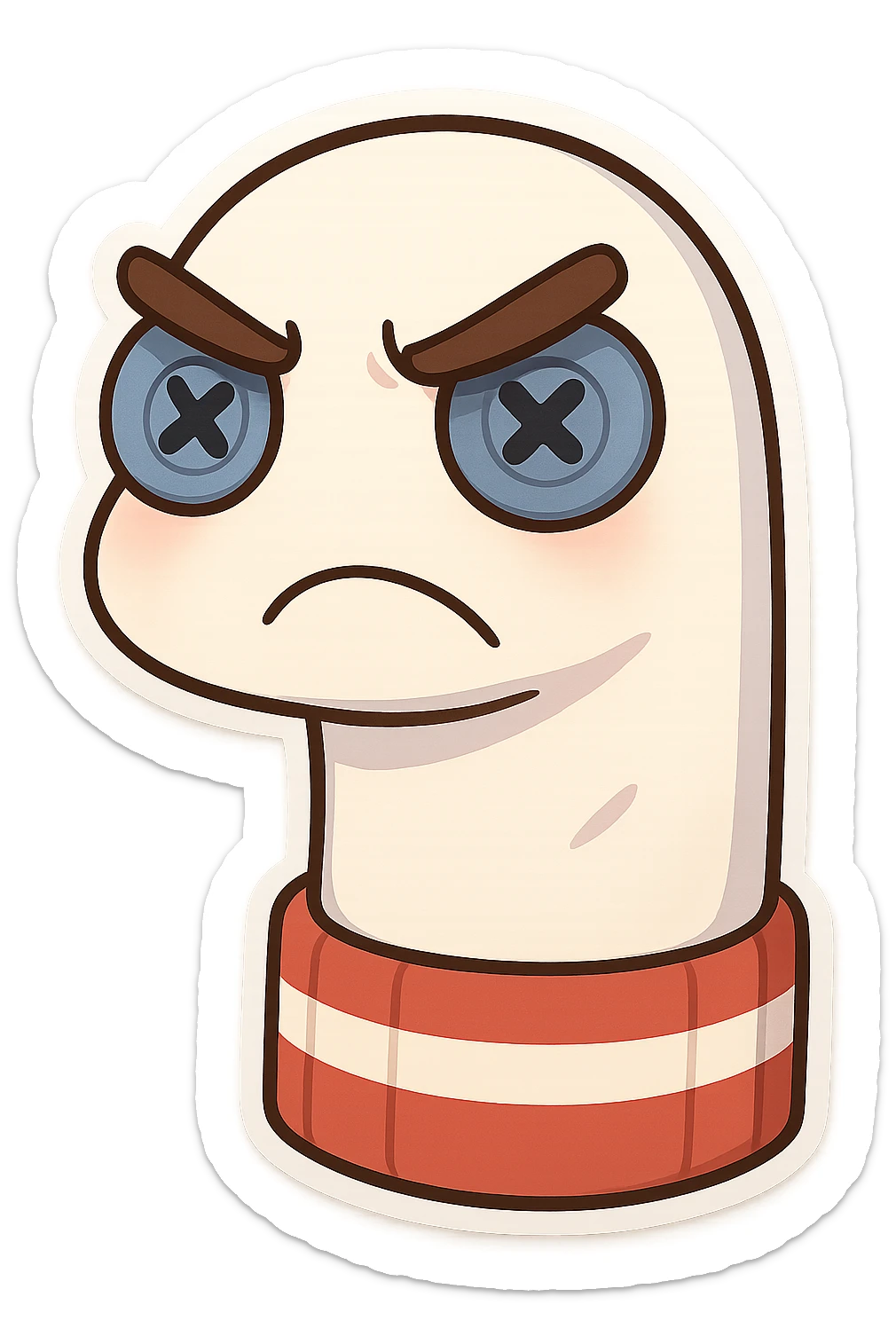 sock puppet with button eyes, angry sticker