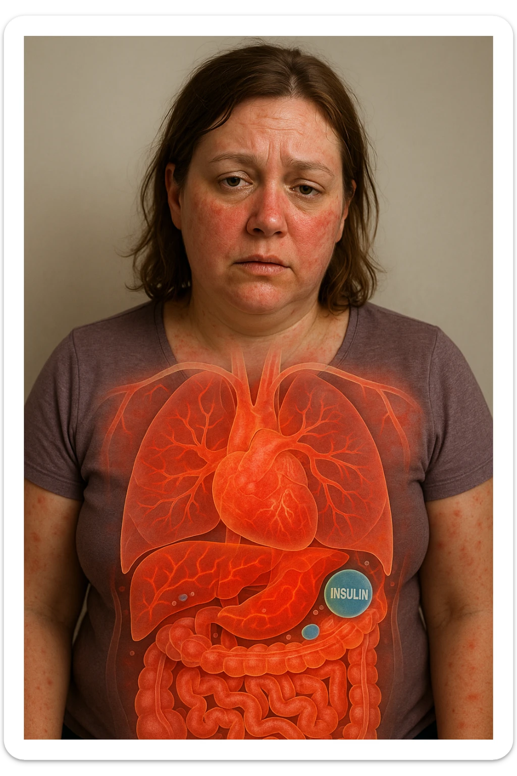 Donna con insulino resistenza e infiammazione cronica nel corpo. immagine realistiche sticker