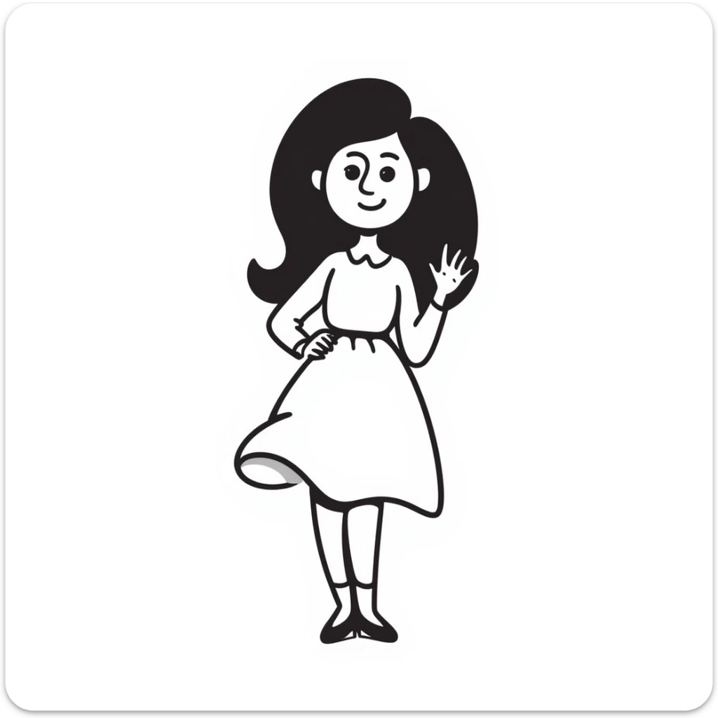 Barbie, classic doll with blonde hair, pink dress, cheerful expression, in a playful pose, hand-drawn doodle style sticker