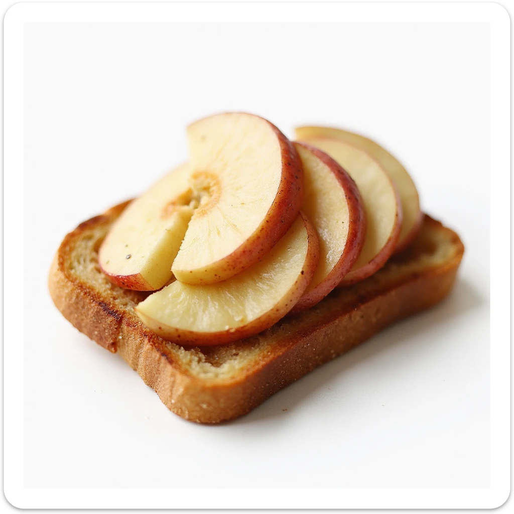 a slice of toast with apple slices on top, realistic style sticker