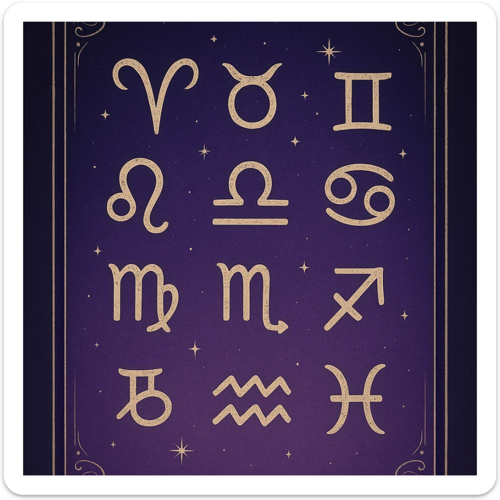astrological symbols in tarot aesthetics with a dark purple gradient to light purple background sticker