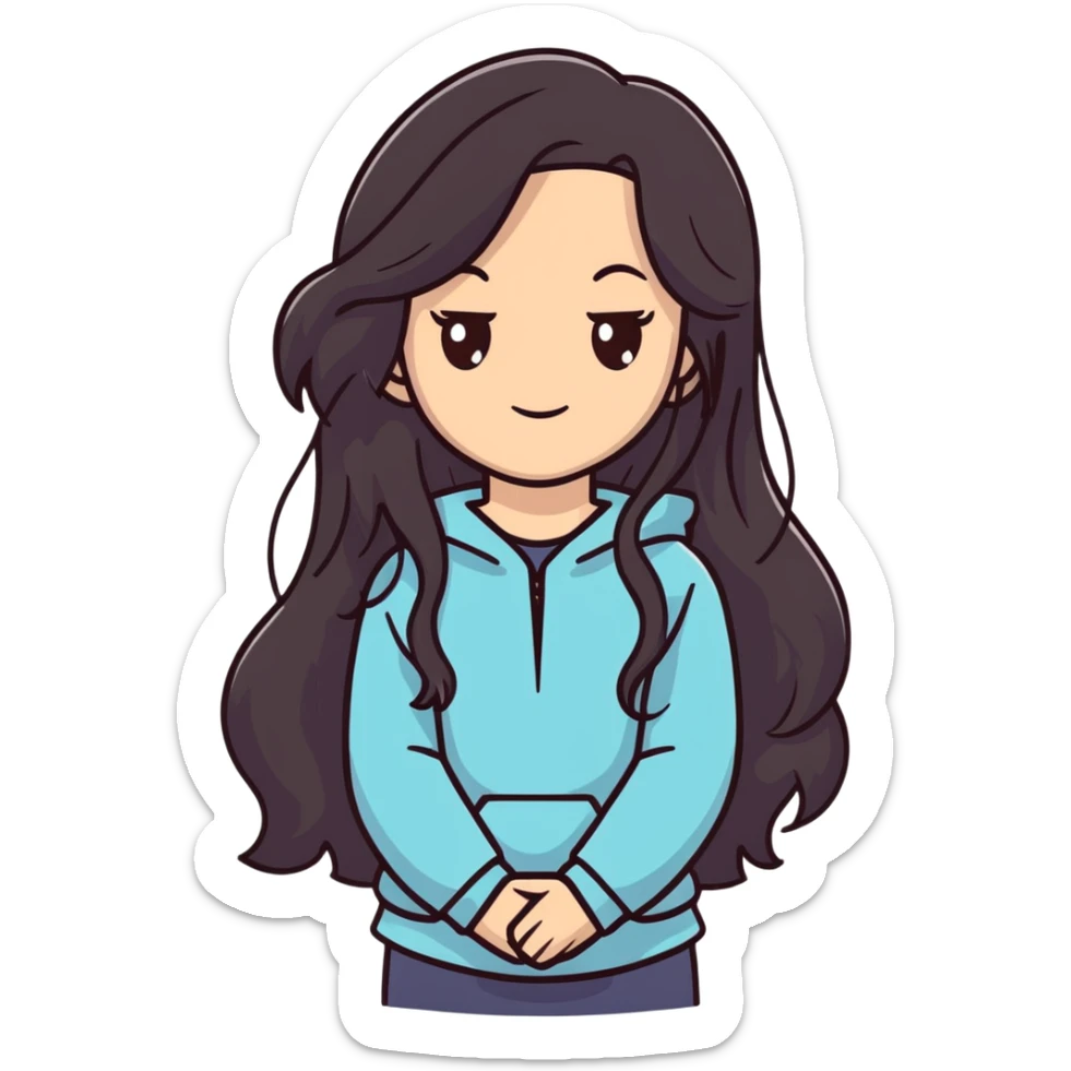 strong girl with brown eyes, long slightly wavy black hair sticker