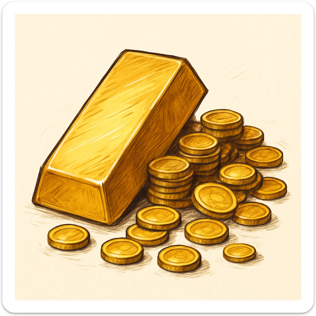 Сгенерируй мне такое золото на белом фоне, в чуть рисованном стиле, без надписей sticker