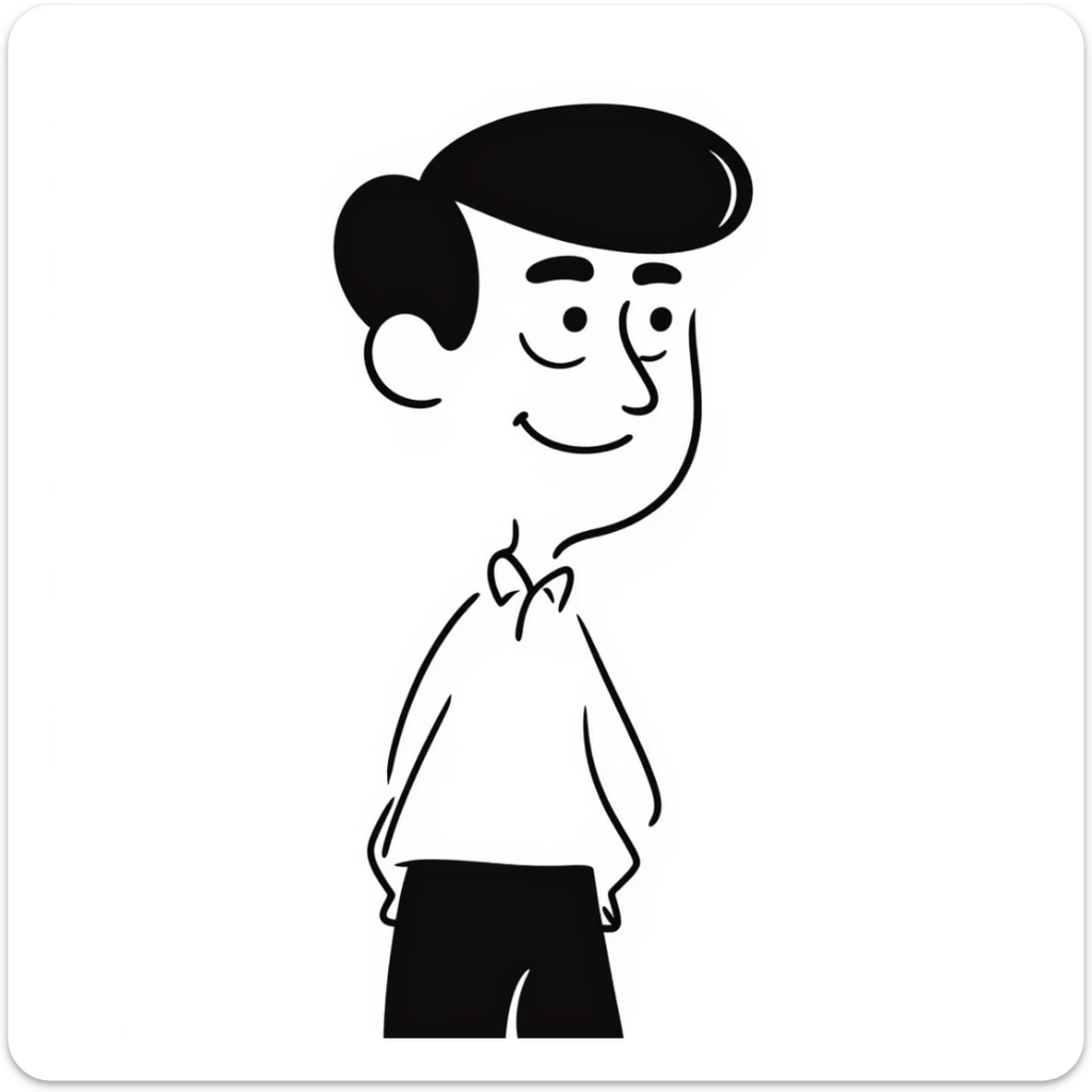 Simple drawing of a man with an unusually large forehead, cartoon character, male sticker