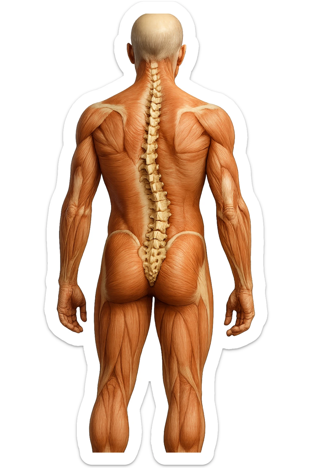 fai un immagine identica che riguarda un esercizio ma mettigli spina dorsale e muscoli in evidenza (anatomica) con colori naturali di un corpo umano. falla iperrealistica anatomica in 4k con spina dorsale storta in evidenza sticker