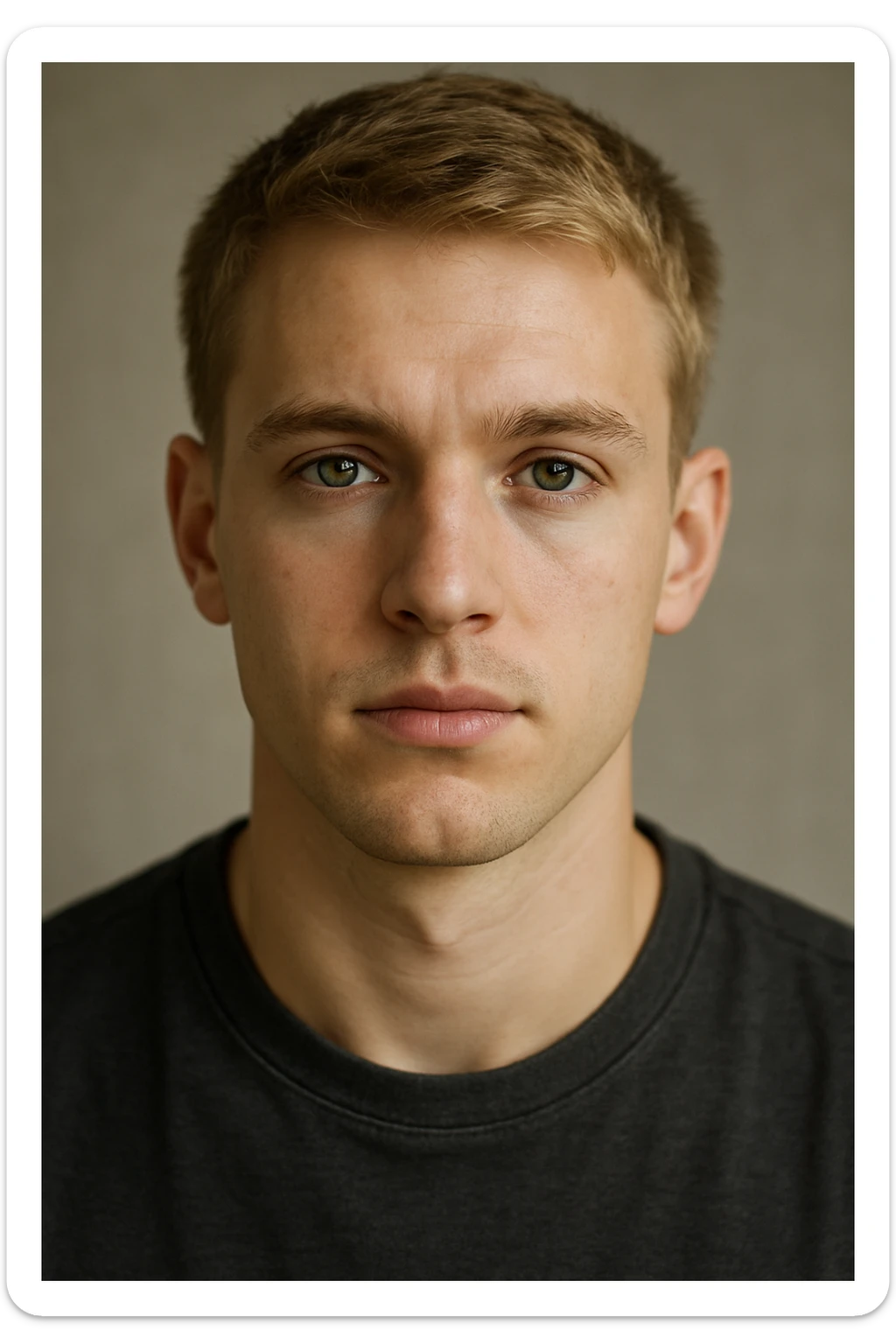 portrait of a young man with short blond hair and green eyes sticker