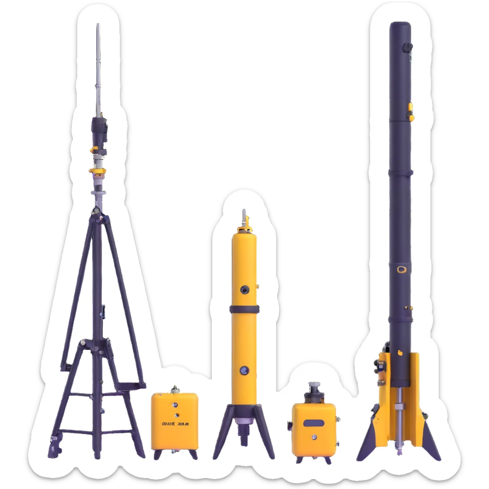 Collection of marine geology equipment including gravity corers, CTD sensors, and multi-beam sonar devices sticker