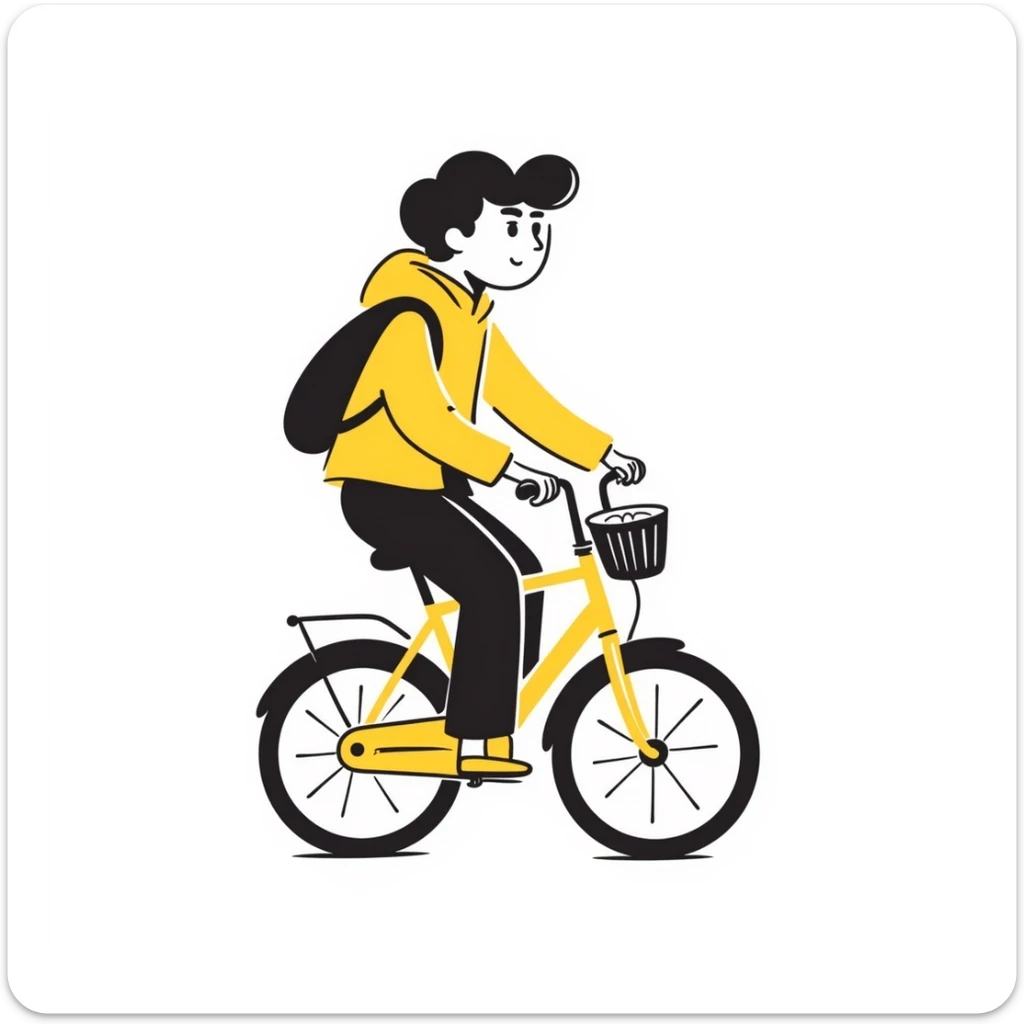 A courier on a yellow bicycle wearing yellow clothes, riding from left to right sticker