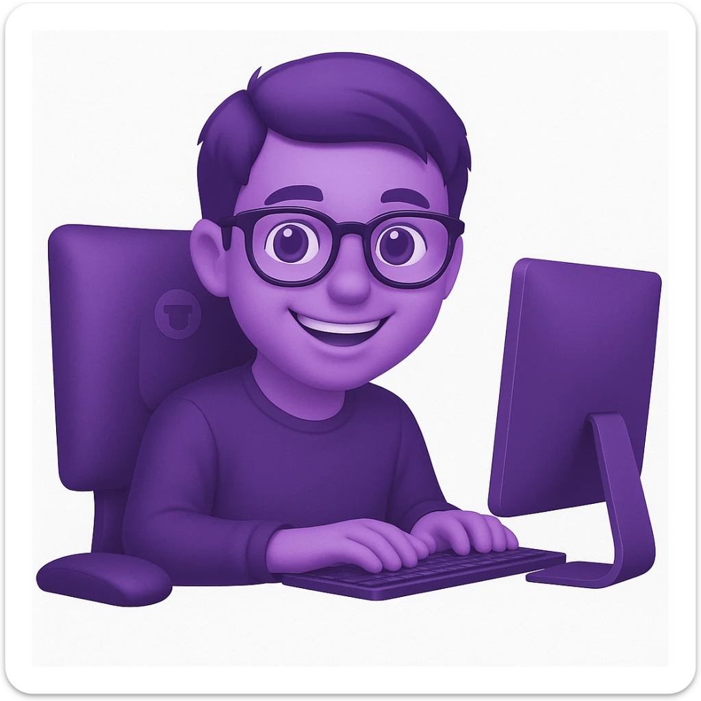 Make the edgelord nerd more smiley and change the nerd's color to purple, keep the style and transparent background. The original style is preserved but use the general editor to achieve the changes with transparent background. sticker