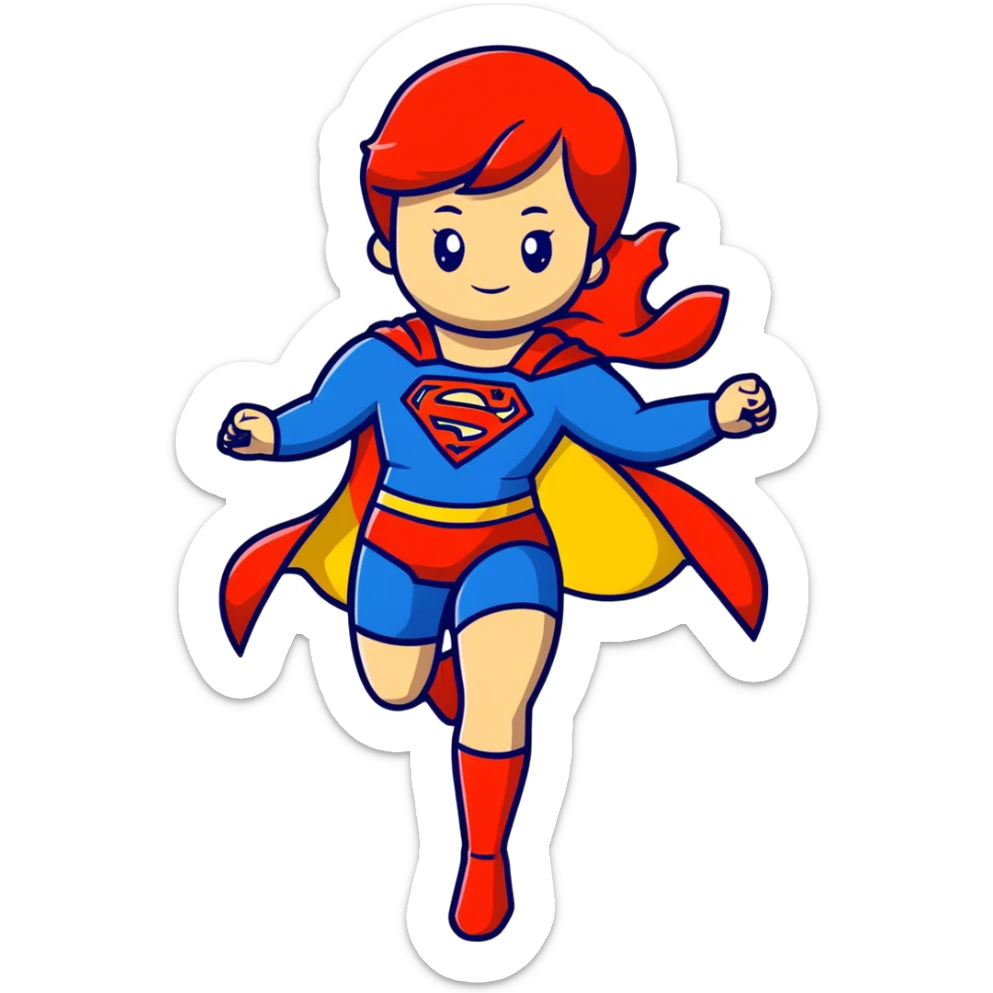 Supergirl superhero full body, blue suit with red cape and S emblem sticker