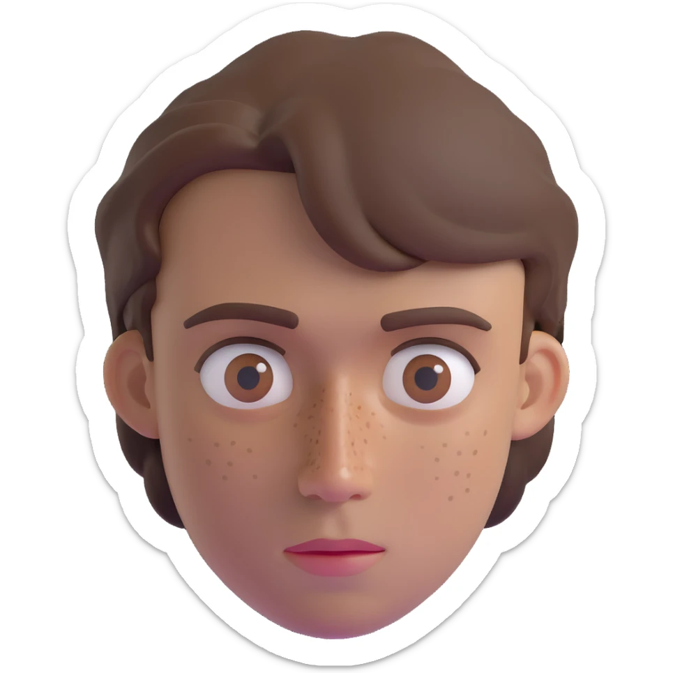 Polish man with medium length brown hair and freckles around his left eye sticker