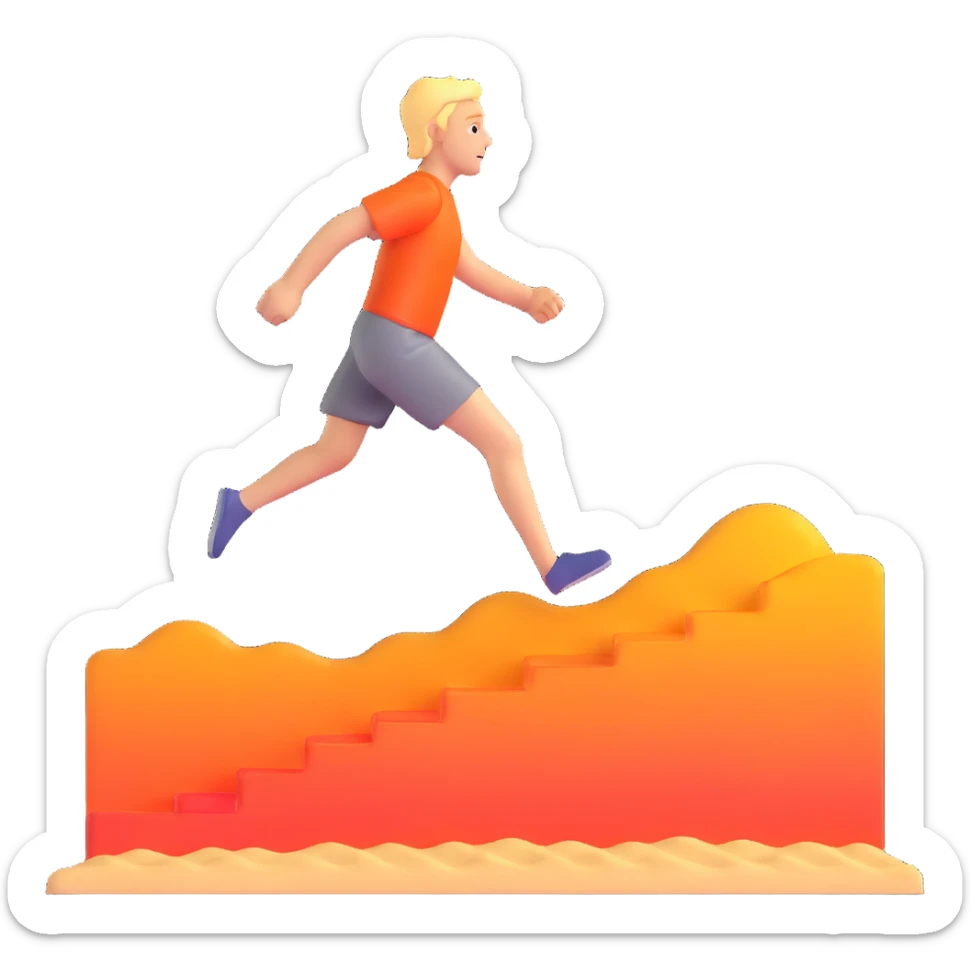 person running with high steps across scorching hot beach sand with heat waves rising sticker