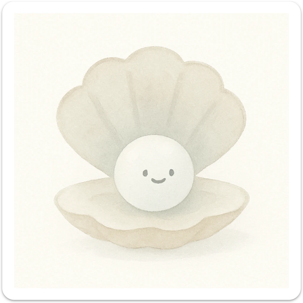 a cute white pearl in a shell, watercolor style, soft pastel colors, delicate highlights, minimal background sticker