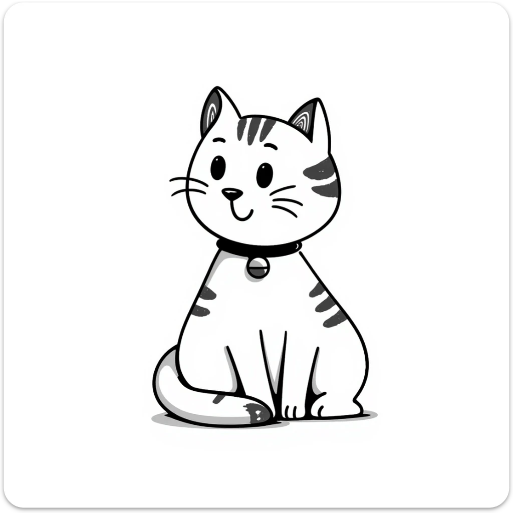 black ink doodle of a cat sitting, simple and playful, Notion style sticker