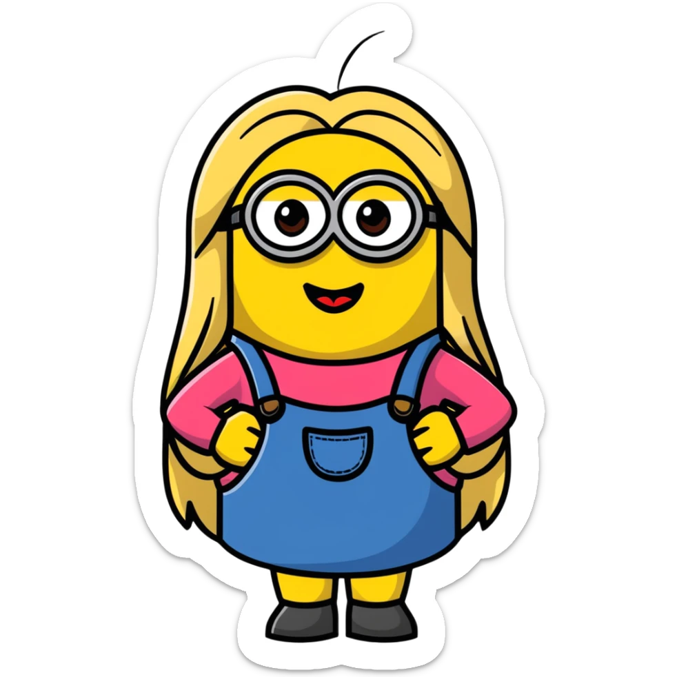 female minion with long blonde hair and lipstick sticker