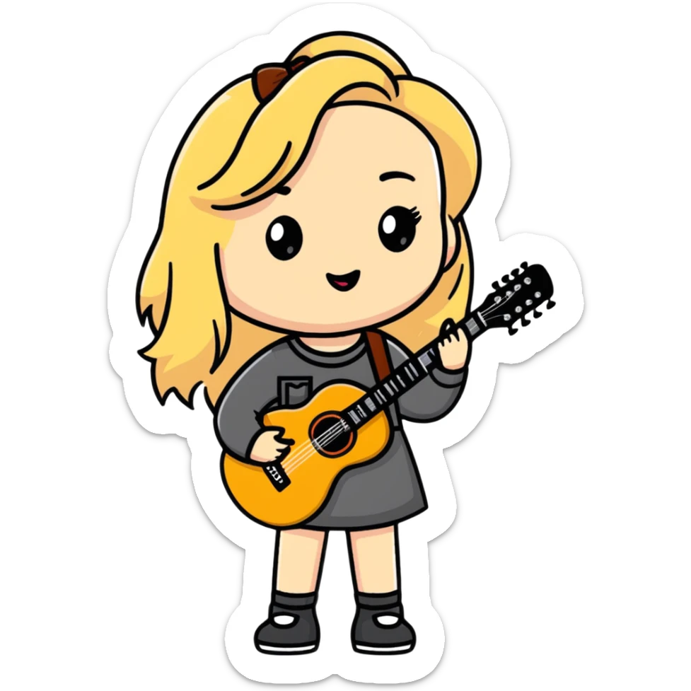 Cute cartoon blonde singer with guitar, inspired by Sabrina Carpenter sticker