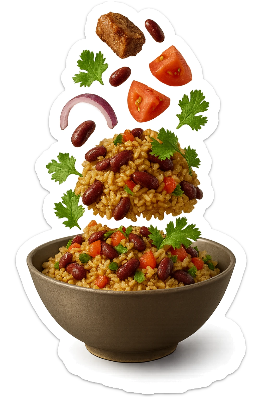 bowl in cui cade cibo da ristorante, iperrealistico 4k sticker