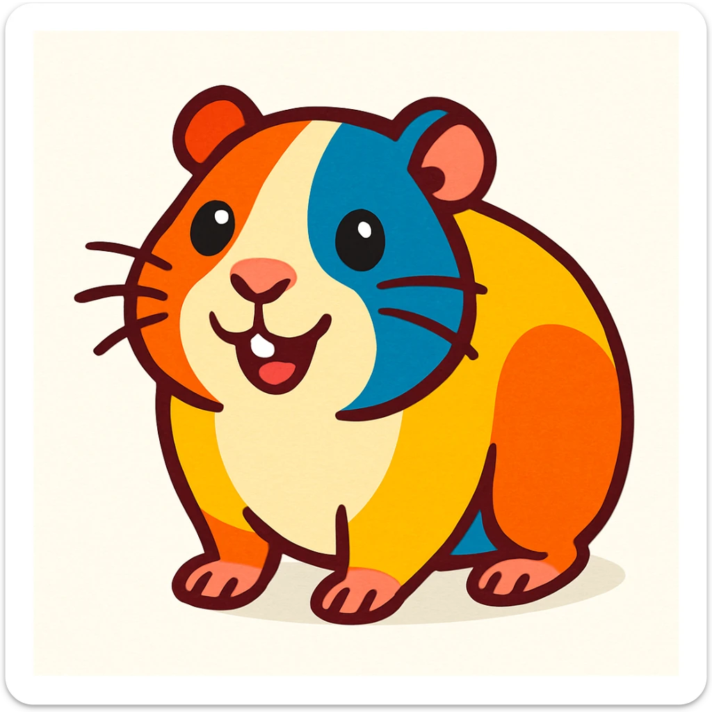 happy and cute guinea pig, colorful and friendly illustration style, white background sticker