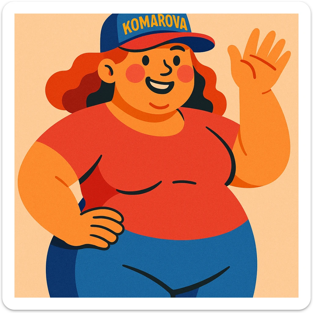 A plus-size woman with a cap that says "Komarova" in a vibrant toon style. sticker