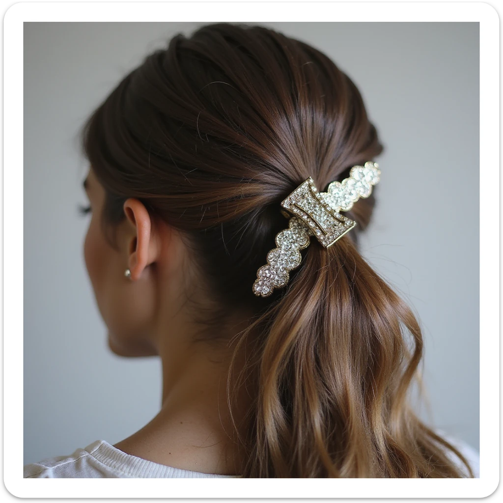 realistic hairclip, metallic, detailed, photorealistic style sticker