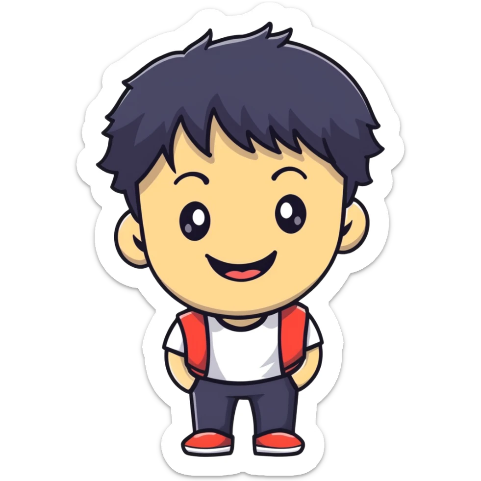 K-pop male idol face with black hair and a big smile sticker