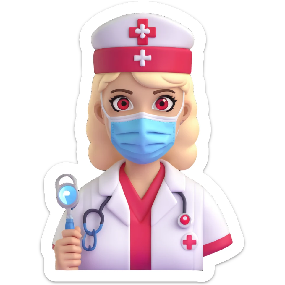 zombie nurse female with nurse hat and medical mask sticker