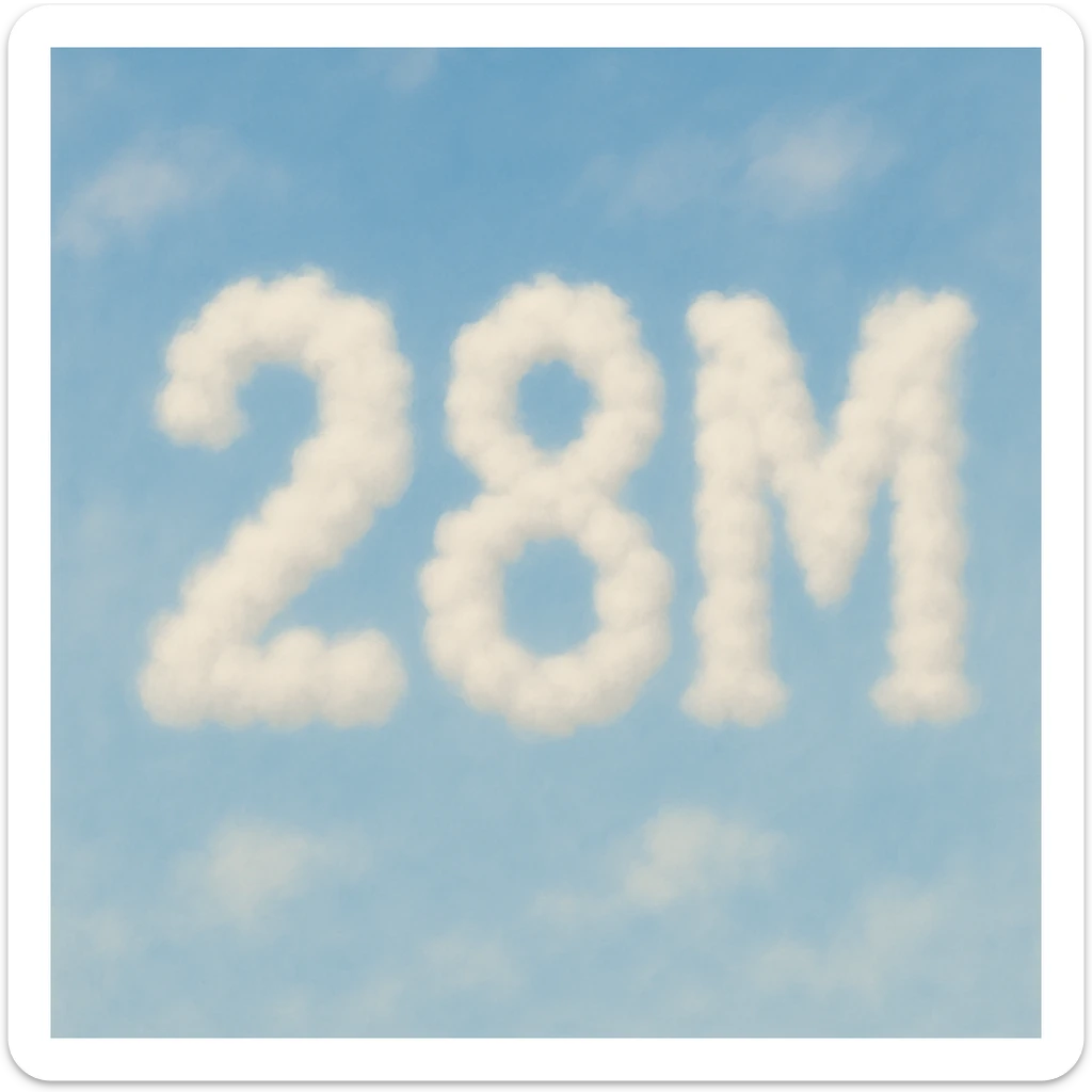 The number two, the number eight, and the letter M made out of clouds, soft and dreamy sticker