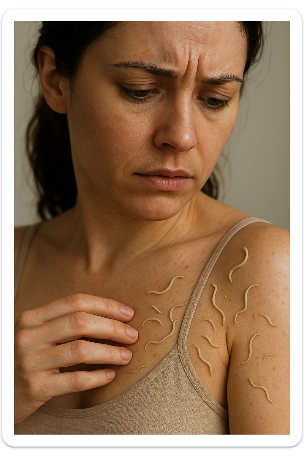 Parassiti intestinali che camminano sul corpo di una donna immagine realistica sticker