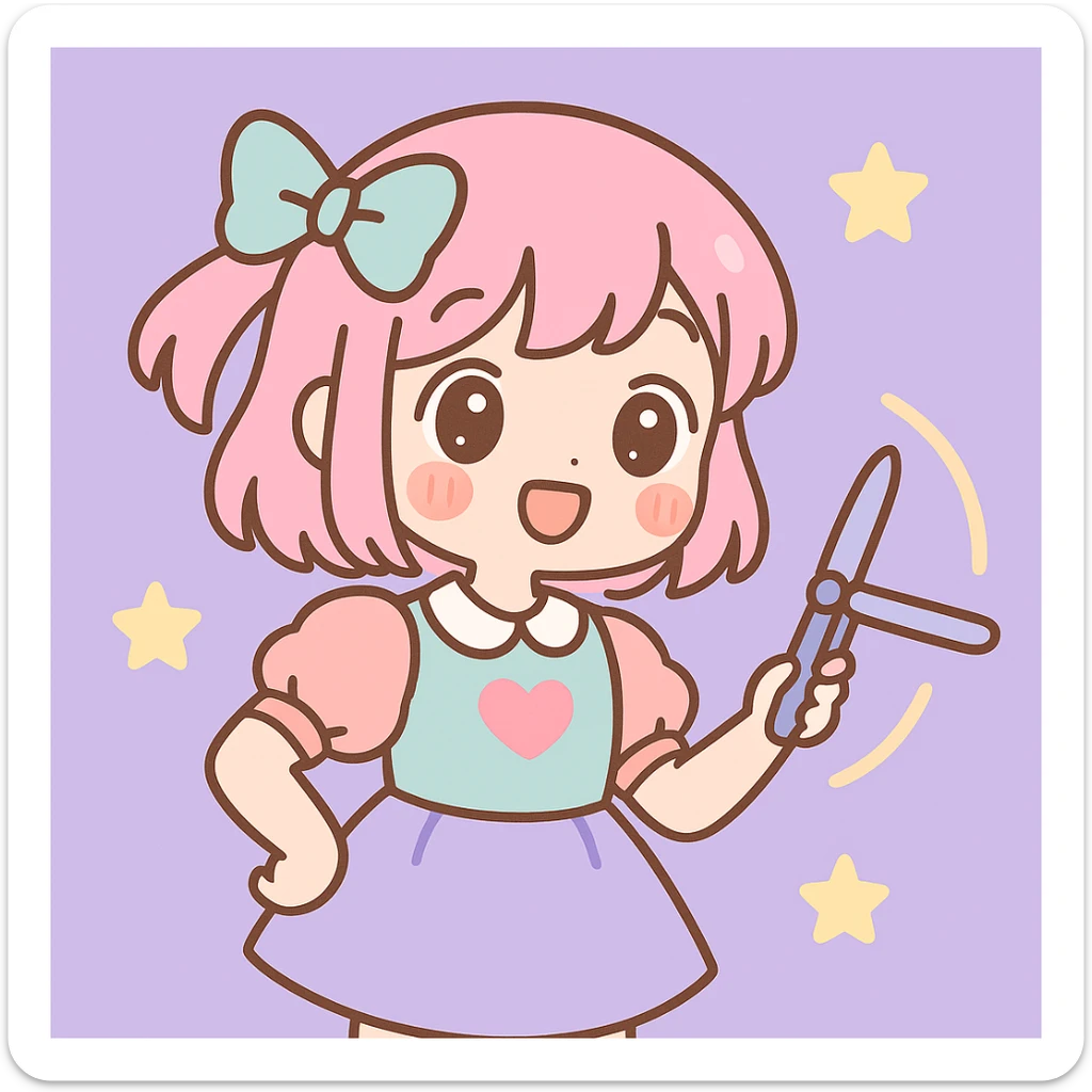 Add a lilac background behind the kawaii anime girl spinning a balisong, keep the kawaii style. sticker