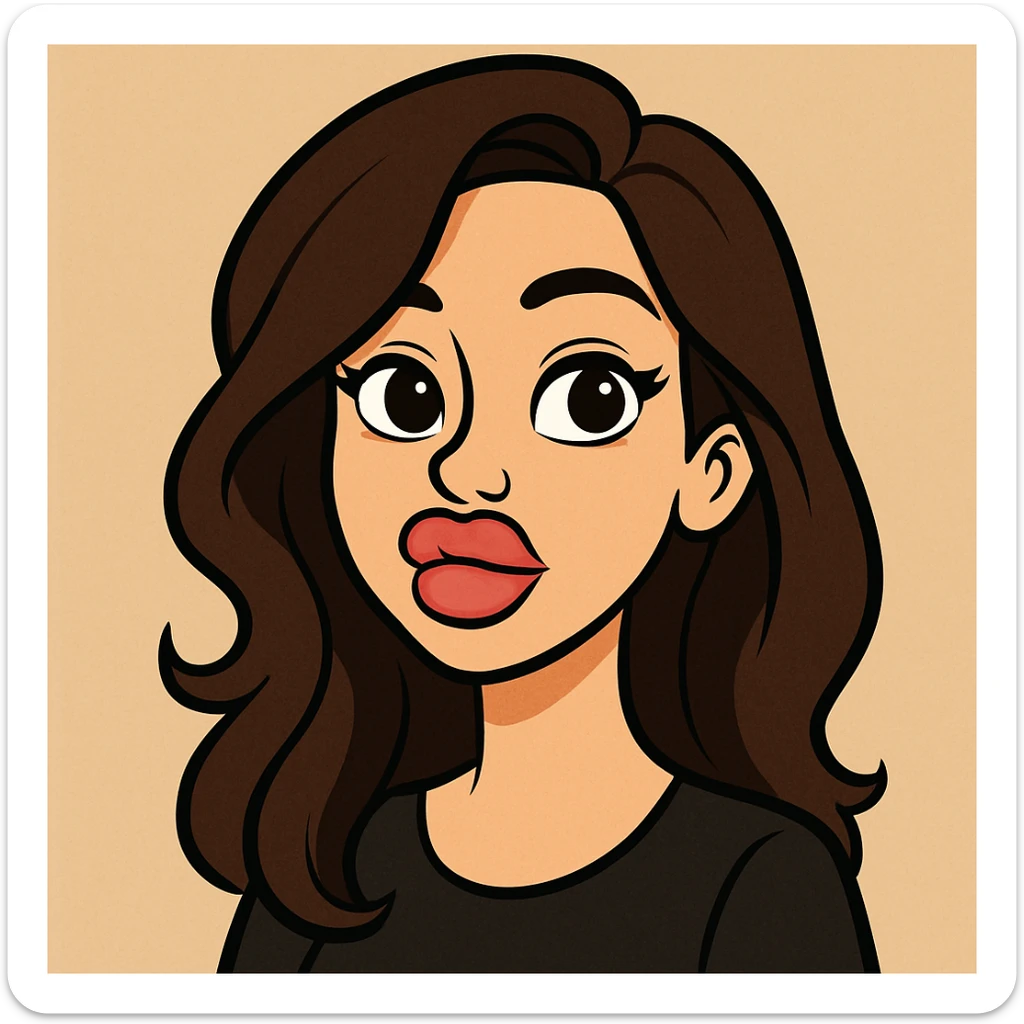 cartoon style portrait of a brunette woman with puffy lips, plain background sticker