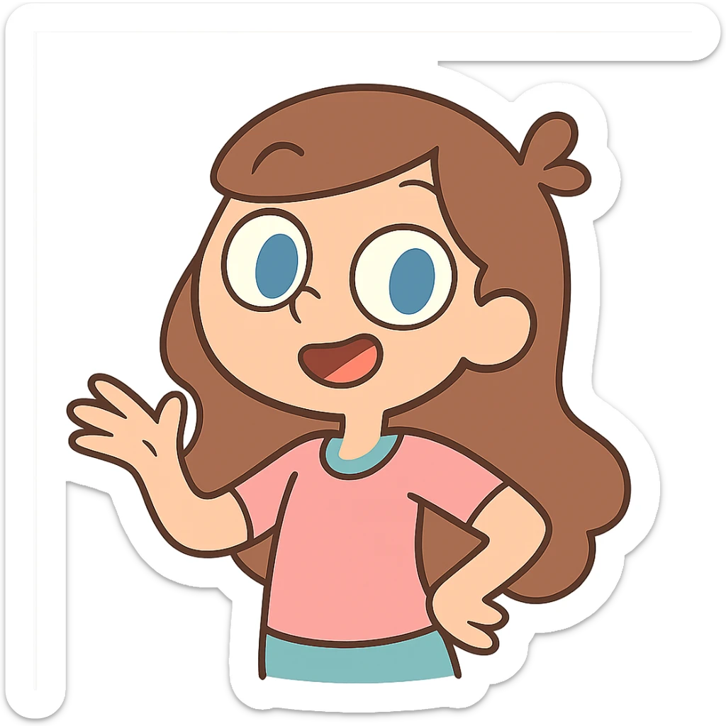 pastel toon style girl with brown hair and blue eyes sticker
