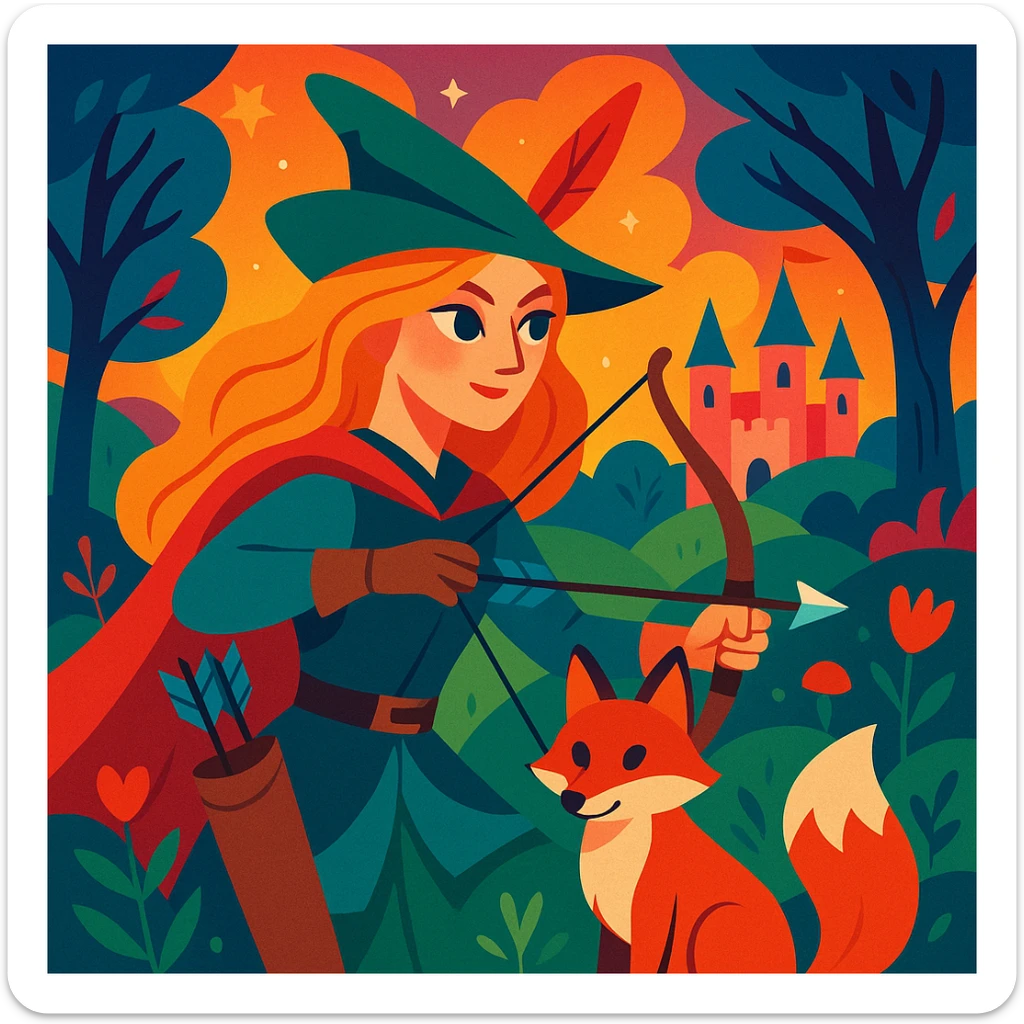 archer and fox together, vibrant toon style, magical fairytale, inspired by 'Once Upon a Broken Heart' sticker