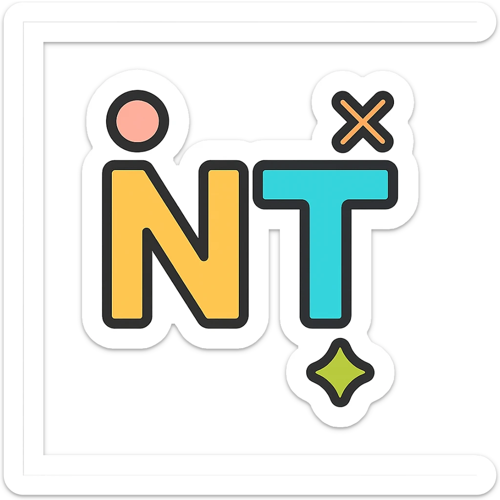 letters NT in a playful icon style, with colorful accents and a fun vibe sticker