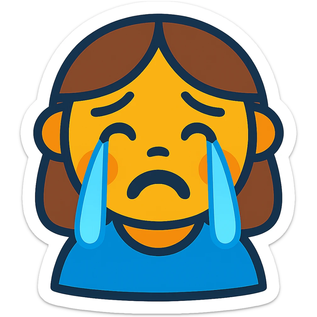 Make the sad girl emoji crying with visible tears, keep the original vibrant toon style. sticker