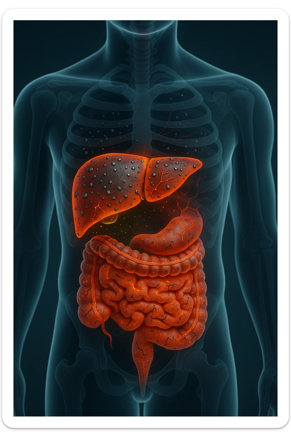 fegato e intestino intossicato da metalli pesanti su un corpo umano in 3D sticker