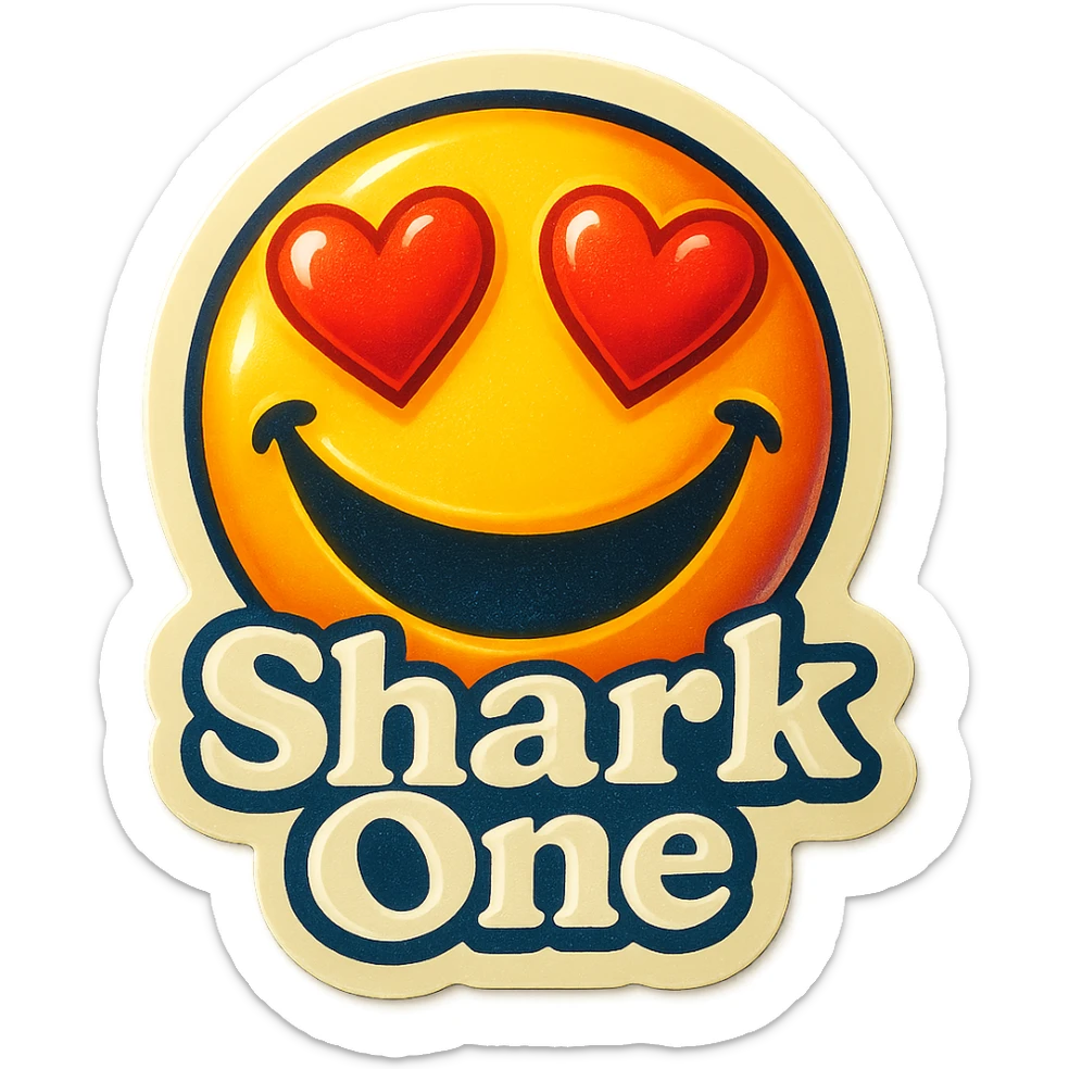 grin
heart shaped eye
add the words “ Shark One " in White sticker